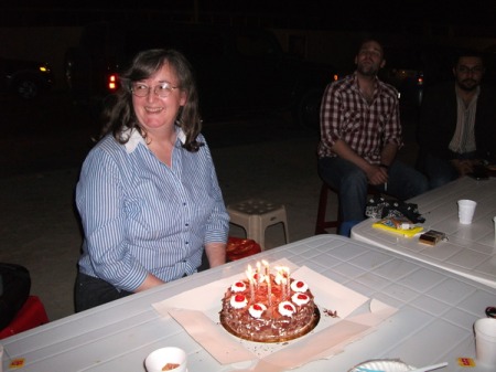 birthday girl and birthday cake